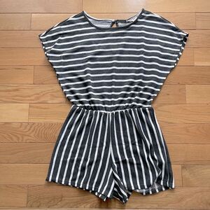 See You Monday | Women’s L, Gray and White‎ Striped Romper